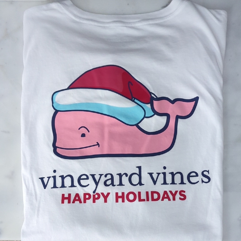 Vineyard Vines Holiday Whale Tee - Pink and White